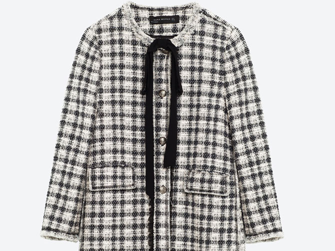 Abrigo cuadros imitación tweed Chanel lazada en cuello