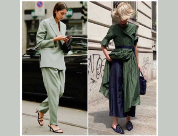 moda, dos mujeres vestidas de verde
